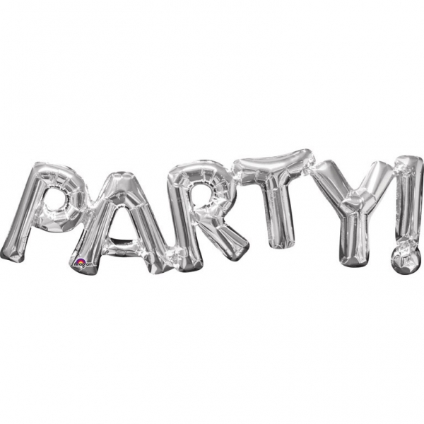 Fóliový balónek "Party!" STŘÍBRNÝ 83 cm x 22 cm