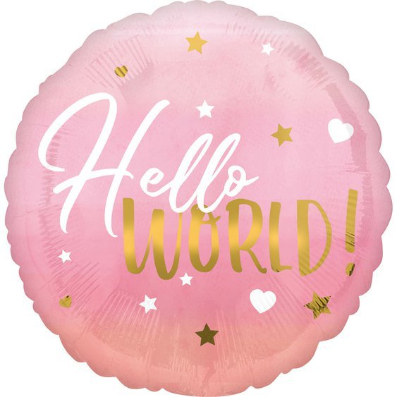 Fóliový balónek “Oh Baby!-Hello World” RŮŽOVÝ, 43 cm - Obr. 1