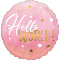 Fóliový balónek “Oh Baby!-Hello World” RŮŽOVÝ, 43 cm