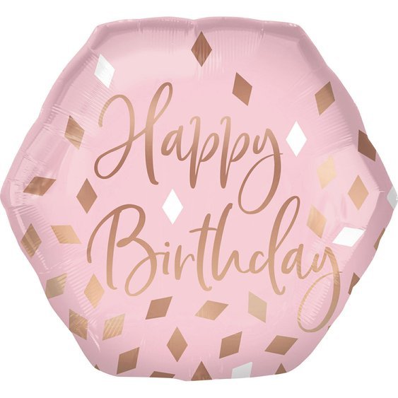 Fóliový balónek “Rose Gold Birthday-hexagon”, 58 cm - Obr. 1