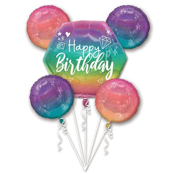 Balónkový buket třpytivý “Happy Birthday” BAREVNÝ, 5ks - Obr. 1