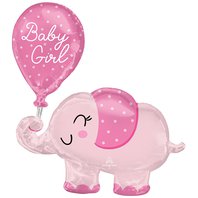 Fóliový balónek Slůně “Baby Girl” RŮŽOVÝ, 73x78 cm