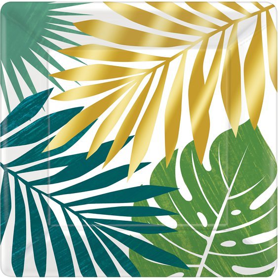 Talířky papírové “Havajské listy-Key West”, 25,4x25,4 cm, 8 ks - Obr. 1