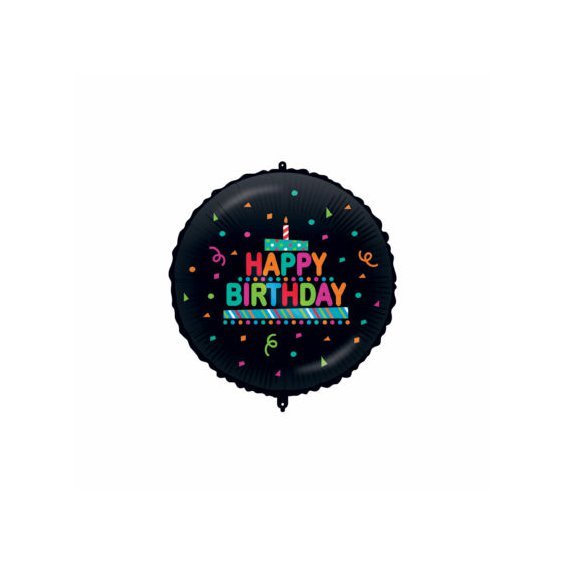 Fóliový balónek s těžítkem “Happy Birthday” ČERNÝ, 46 cm - Obr. 1