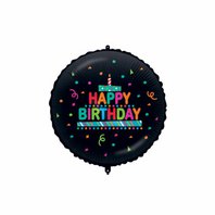 Fóliový balónek s těžítkem “Happy Birthday” ČERNÝ, 46 cm