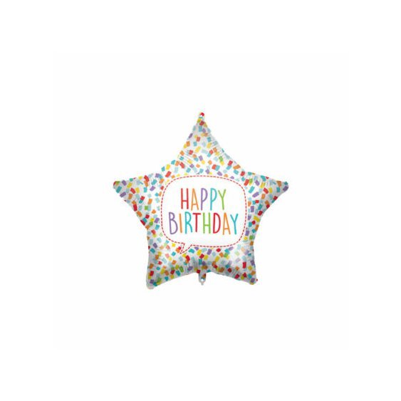 Fóliový balónek s těžítkem “Happy Birthday-Hvězda” BAREVNÝ, 46 cm - Obr. 1