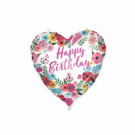 Fóliový balónek s těžítkem “Happy Birthday-Kytičky”, 46 cm