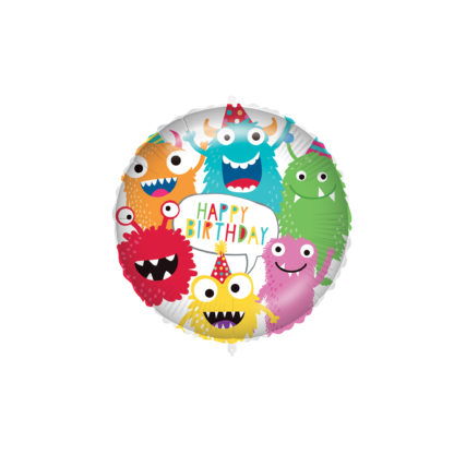 Fóliový balónek s těžítkem “Happy Birthday-Příšerky”, 46 cm