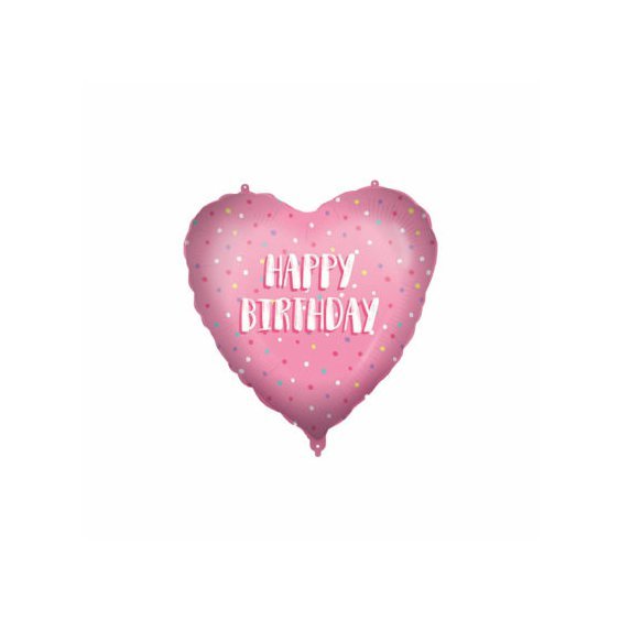 Fóliový balónek s těžítkem “Happy Birthday-srdce” RŮŽOVÝ, 46 cm - Obr. 1