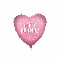Fóliový balónek s těžítkem “Happy Birthday-srdce” RŮŽOVÝ, 46 cm