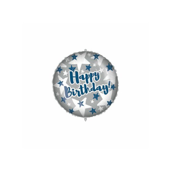 Fóliový balónek s těžítkem “Happy Birthday” MODRO-ŠEDÝ, 46 cm - Obr. 1