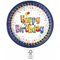 Papírové talířky “Happy Birthday”, 23 cm, 8 ks