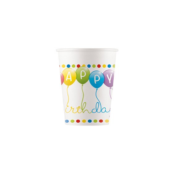 Papírové kelímky “Happy Birthday”, 200 ml, 8 ks - Obr. 1