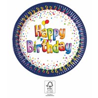 Papírové talířky “Happy Birthday”, 20 cm, 8 ks