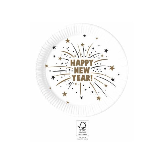 Papírové talířky “Happy New Year - ohňostroj", 23 cm, 8 ks - Obr. 1