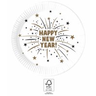 Papírové talířky “Happy New Year - ohňostroj", 23 cm, 8 ks - Obr. 1