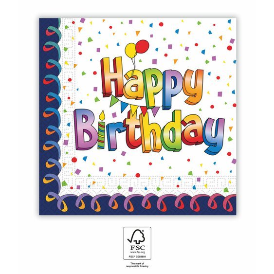 Papírové ubrousky “Happy Birthday”, 33x33cm, 20ks - obr. 1