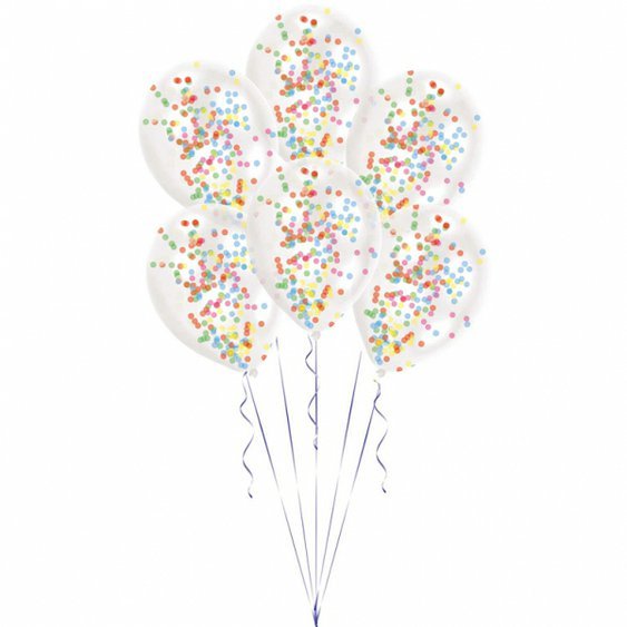Konfetové balónky průhledné BAREVNÉ, 27 cm, 6 ks - Obr. 1