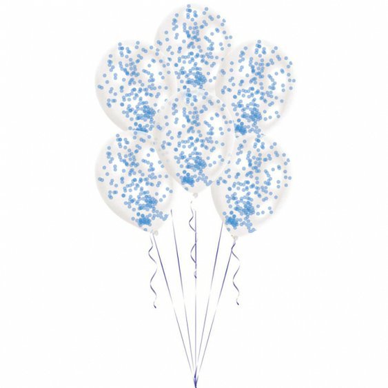 Konfetové balónky průhledné MODRÉ, 27 cm, 6 ks - Obr. 1