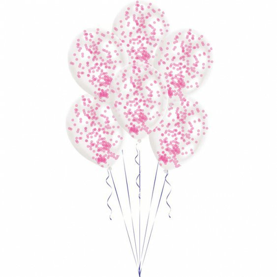 Konfetové balónky průhledné RŮŽOVÉ, 27 cm, 6 ks - Obr. 1