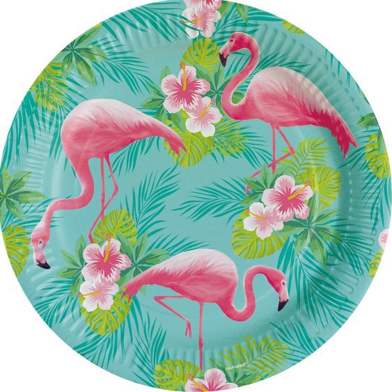 Talířky papírové “Plameňáci-Flamingo Paradise”, 22,8 cm, 8 ks - Obr. 1