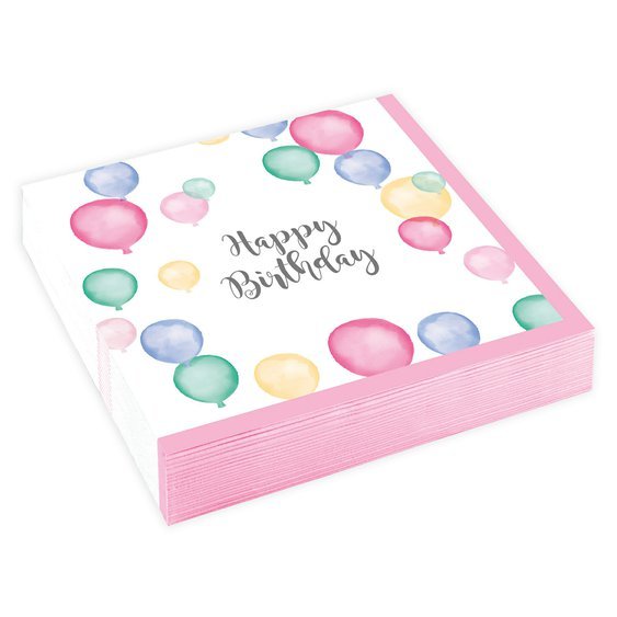 Nápojové ubrousky “Happy Birthday - pastelové balónky”, 20ks - Obr. 1