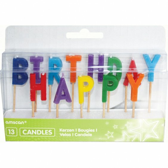 Narozeninové svíčky na dort "Happy Birthday" BAREVNÉ