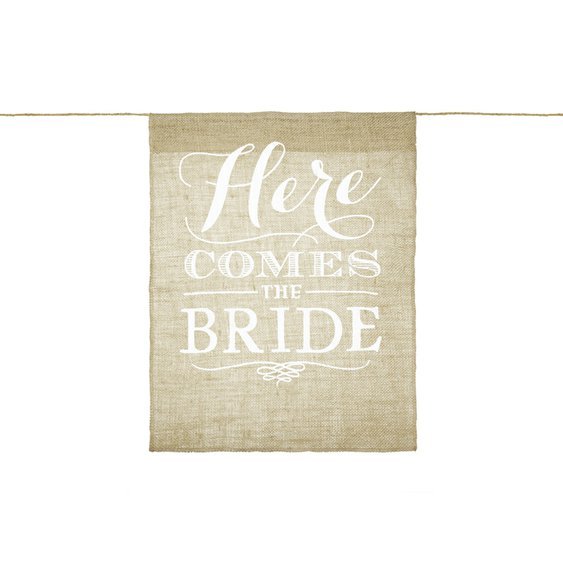 Jutový nápis “Here comes the bride”, 41x51 cm - Obr. 1