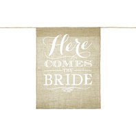 Jutový nápis “Here comes the bride”, 41x51 cm
