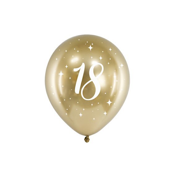 Lesklý narozeninový balónek “18” ZLATÝ, 30 cm, 6 ks - Obr. 1
