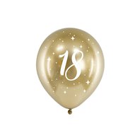 Lesklý narozeninový balónek “18” ZLATÝ, 30 cm, 6 ks