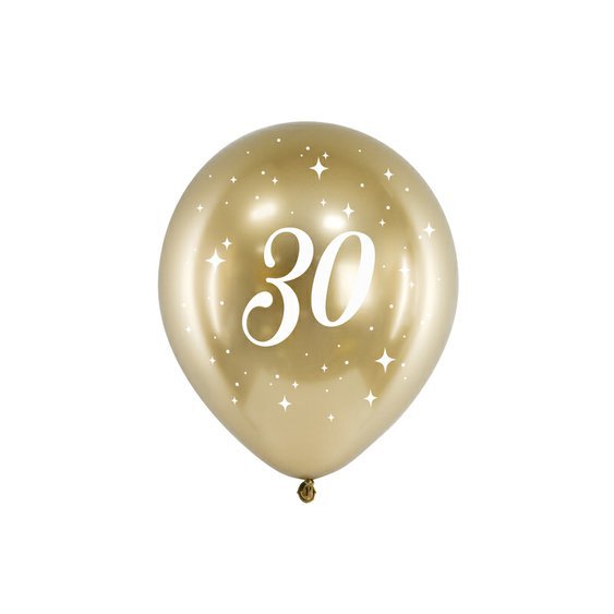 Lesklý narozeninový balónek “30” ZLATÝ, 30 cm, 6 ks - Obr. 1