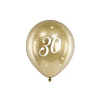 Lesklý narozeninový balónek “30” ZLATÝ, 30 cm, 6 ks