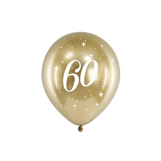 Lesklý narozeninový balónek “60” ZLATÝ, 30 cm, 6 ks - Obr. 1