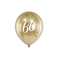 Lesklý narozeninový balónek “60” ZLATÝ, 30 cm, 6 ks