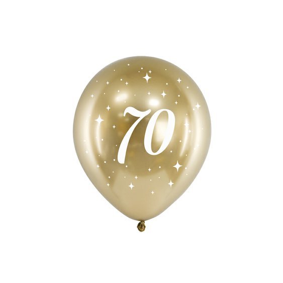Lesklý narozeninový balónek “70” ZLATÝ, 30 cm, 6 ks - Obr. 1