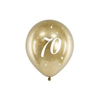 Lesklý narozeninový balónek “70” ZLATÝ, 30 cm, 6 ks