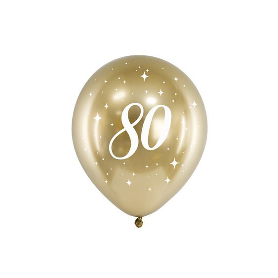 Lesklý narozeninový balónek “80” ZLATÝ, 30 cm, 6 ks - Obr. 1