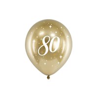 Lesklý narozeninový balónek “80” ZLATÝ, 30 cm, 6 ks