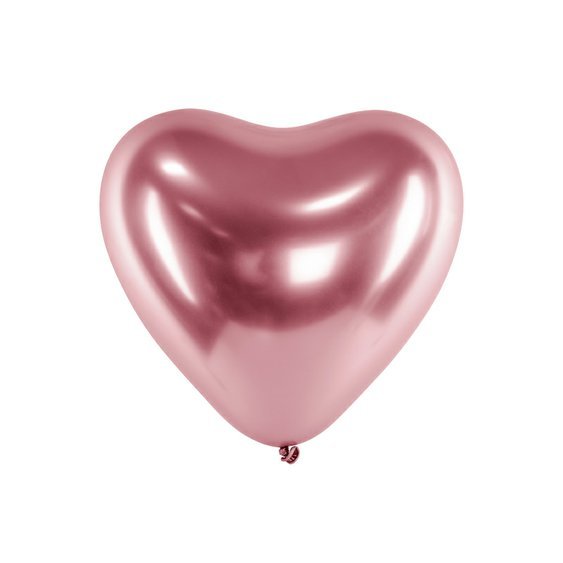 Lesklý balónek "Srdce" RŮŽOVO-ZLATÝ, 30 cm - Obr. 1