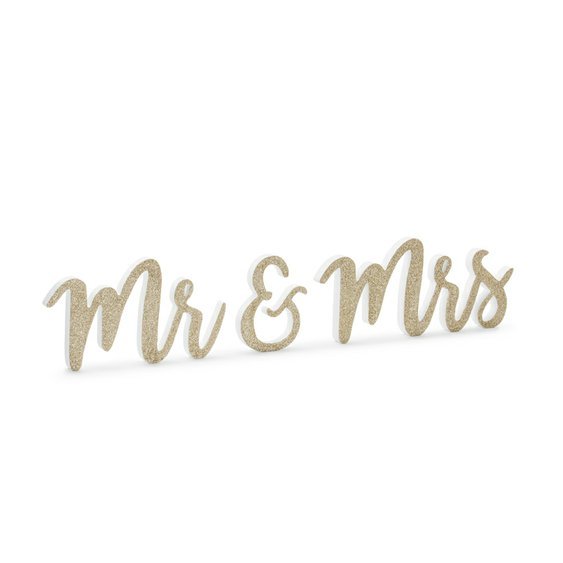 Dřevěný nápis " Mr & Mrs" ZLATÝ, 50x10cm - Obr. 1