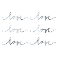 Dekorační nápis "LOVE" STŘÍBRNÝ, 6 kusů