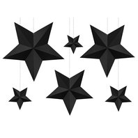 Závěsné dekorace “Hvězdy” ČERNÉ, 6 kusů