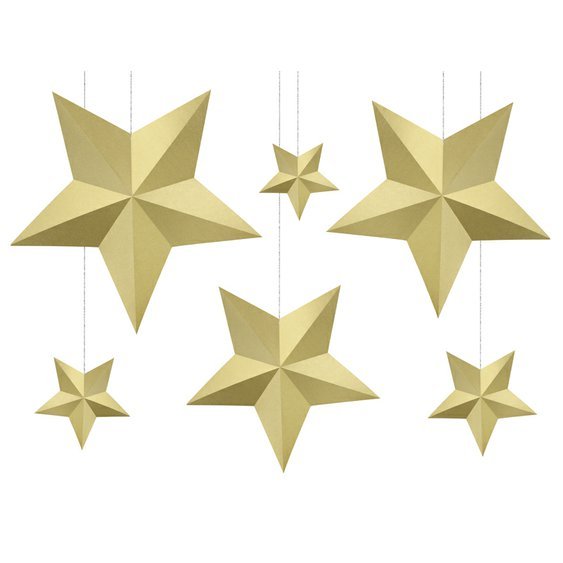 Závěsné dekorační hvězdy ZLATÉ, 6 kusů - Obr. 1