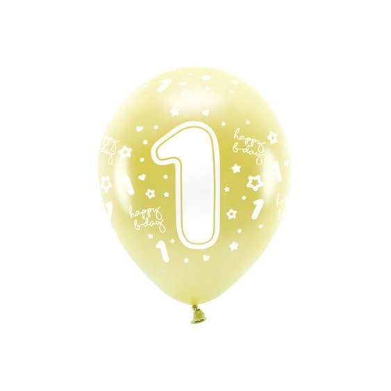 EKO balónky metalické číslo “1” SVĚTLE ZLATÉ, 33 cm, 6 ks - Obr.1