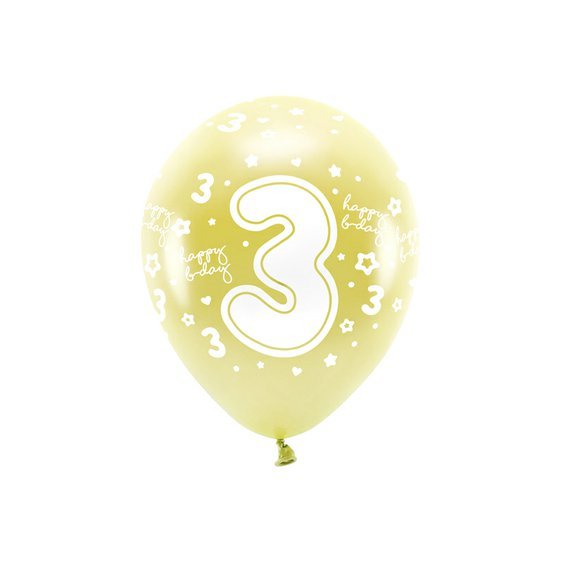 EKO balónky metalické číslo “3” SVĚTLE ZLATÉ, 33 cm, 6 ks - Obr.1