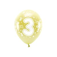 EKO balónky metalické číslo “3” SVĚTLE ZLATÉ, 33 cm, 6 ks