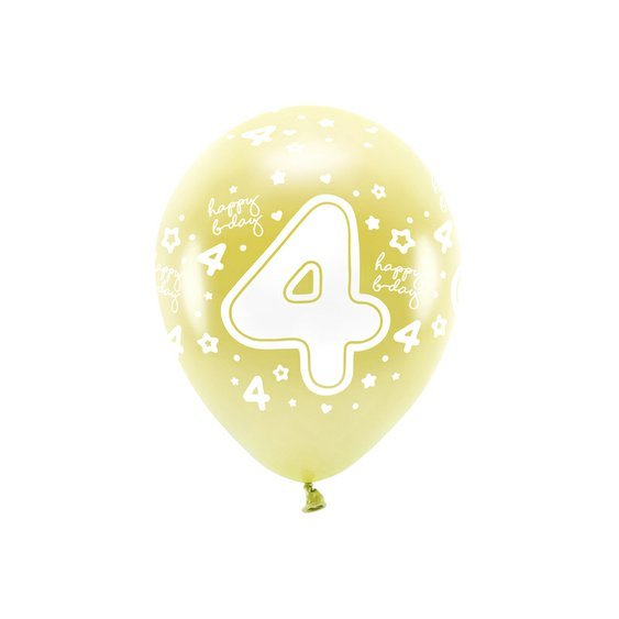 EKO balónky metalické číslo “4” SVĚTLE ZLATÉ, 33 cm, 6 ks - Obr.1