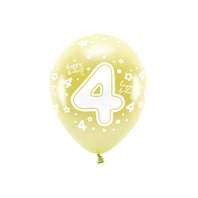 EKO balónky metalické číslo “4” SVĚTLE ZLATÉ, 33 cm, 6 ks