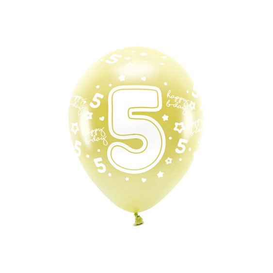 EKO balónky metalické číslo “5” SVĚTLE ZLATÉ, 33 cm, 6 ks - Obr.1
